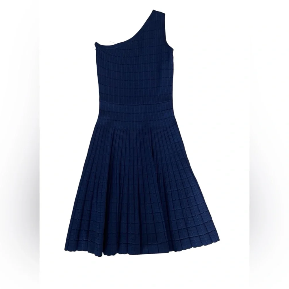 Michael Kors One-Shoulder‎ Knit fit and flare  Skater Dress, Navy Blue Size S
